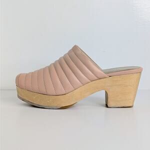 Beklina Ribbed Clog 8.5 Buff Quilted Leather Wood Platform $290 Retail Rare